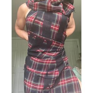 ALLSAINTS wool scarf shawl red black checkered Plaid Wool Blend logo 26x78”